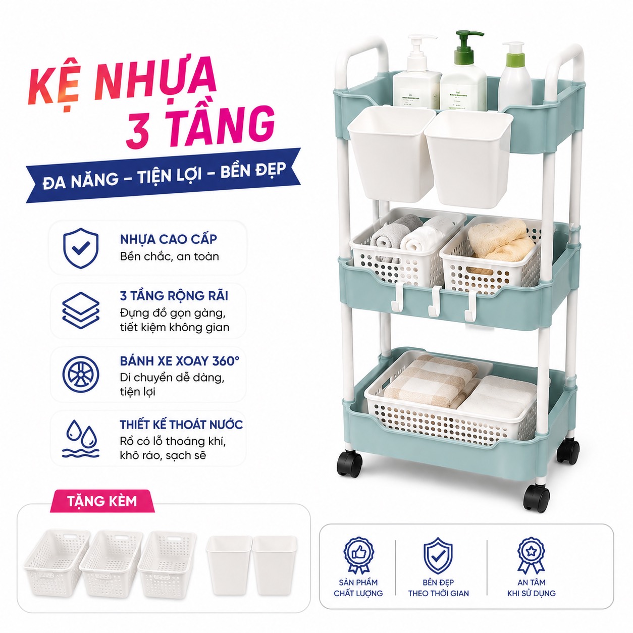 Kệ nhựa 3 tầng đa năng Đại Vĩ chính hãng.